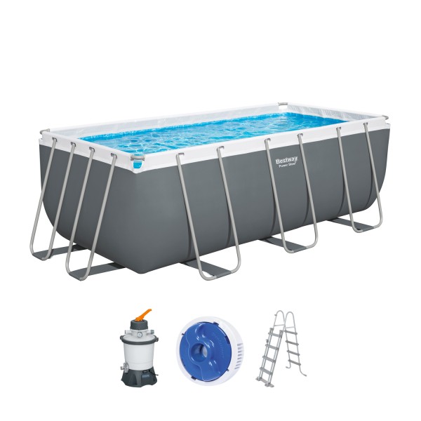 Power Steel™ Frame Pool Set mit Sandfilteranlage 412 x 201 x 122 cm, grau, eckig
