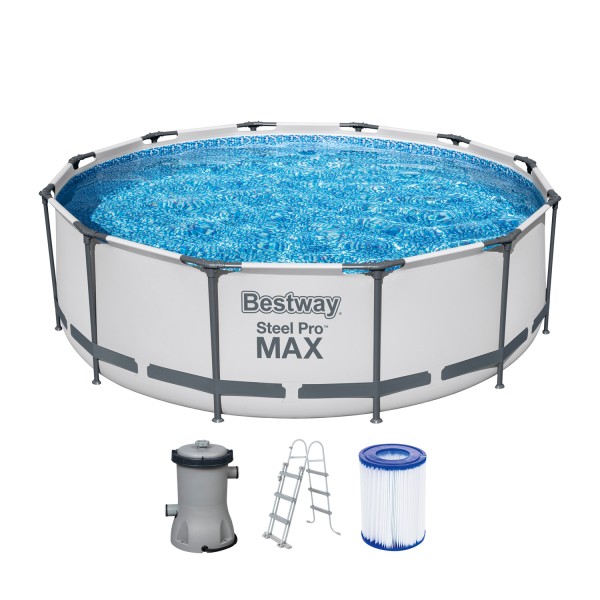 Steel Pro MAX™ Frame Pool Set mit Filterpumpe Ø 366 x 100 cm, lichtgrau, rund