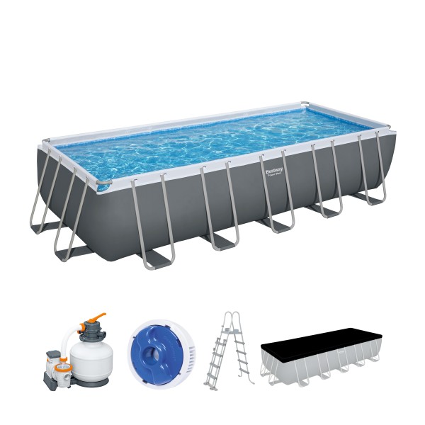 Power Steel™ Frame Pool Komplett-Set mit Sandfilteranlage 640 x 274 x 132 cm, grau, eckig