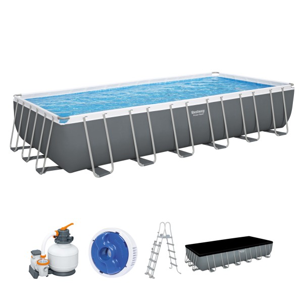 Power Steel™ Frame Pool Komplett-Set mit Sandfilteranlage 732 x 366 x 132 cm, grau, eckig