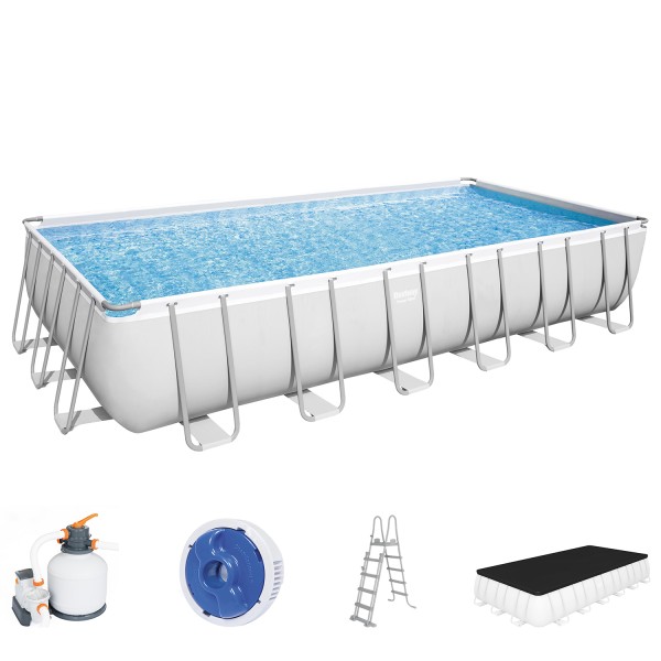 Power Steel™ Frame Pool Komplett-Set mit Sandfilteranlage 732 x 366 x 132 cm, lichtgrau, eckig