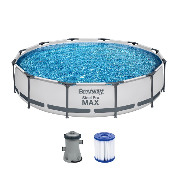 Steel Pro MAX™ Frame Pool-Set mit Filterpumpe Ø 366 x 76 cm, lichtgrau, rund