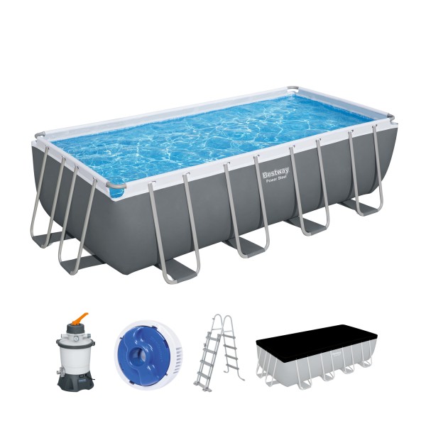 Power Steel™ Frame Pool Komplett-Set mit Sandfilteranlage 488 x 244 x 122 cm, grau, eckig