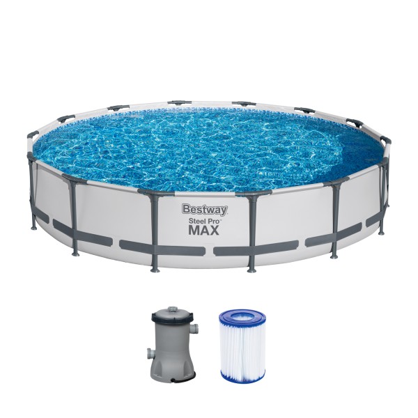 Steel Pro MAX™ Frame Pool Set mit Filterpumpe Ø 427 x 84 cm, lichtgrau, rund