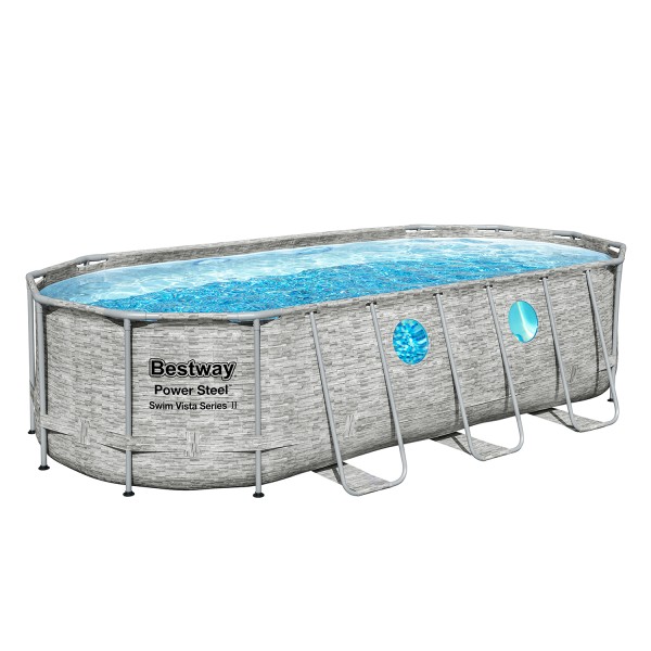 Power Steel™ Swim Vista Series™ Solo Pool ohne Zubehör 549 x 274 x 122 cm, Steinwand-Optik (Cremegrau), oval