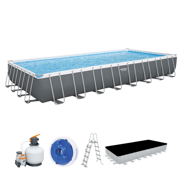 Power Steel™ Frame Pool Komplett-Set mit Sandfilteranlage 956 x 488 x 132 cm, grau, eckig