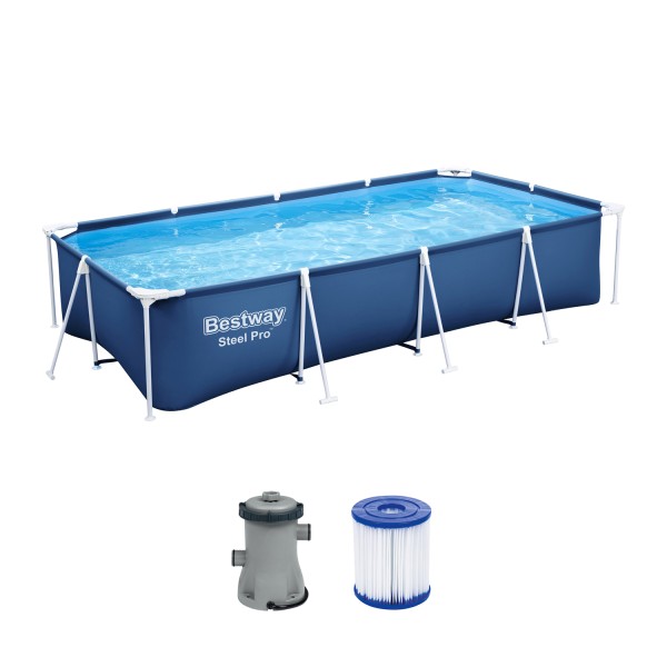 Steel Pro™ Frame Pool Set mit Filterpumpe 400 x 211 x 81 cm , dunkelblau, eckig